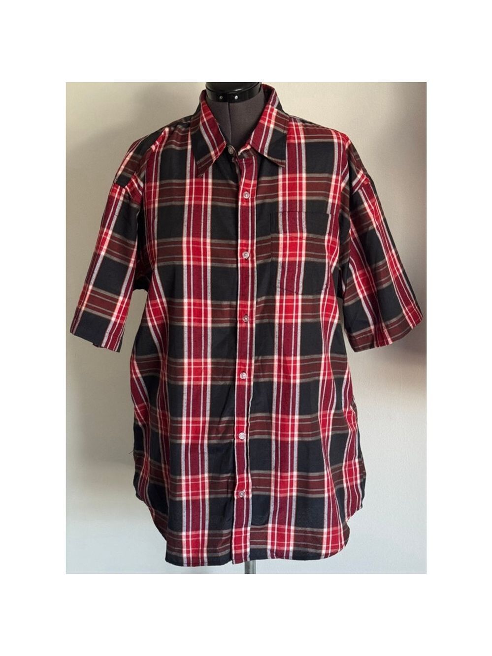 Men's TRUE ROCK Plaid Casual Button Down Shirt XXL Red Black